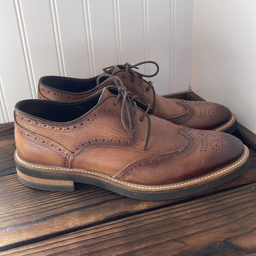 Martin Dingman Tuscan Saddle Brown Pebbled Leather Wingtip Oxfords